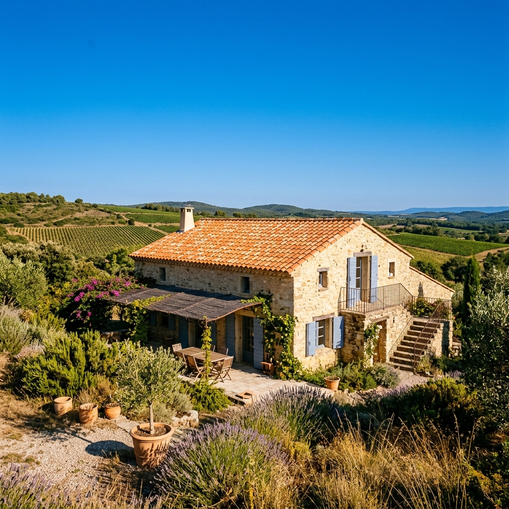 Artisan couvreur sur une toiture dans l'Hérault
